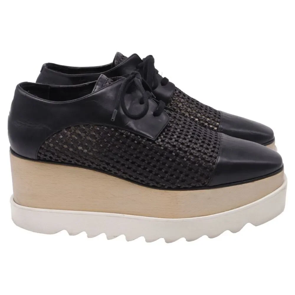 Stella McCartney Canyon Wicker Elyse Platform Brogues in Black Faux Leather
